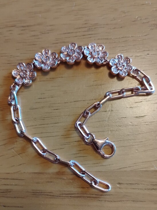 D Joy Jewelry - Rose Gold Vermeil Over 925 Silver Floral Link Bracelet Natural Pink Diamonds